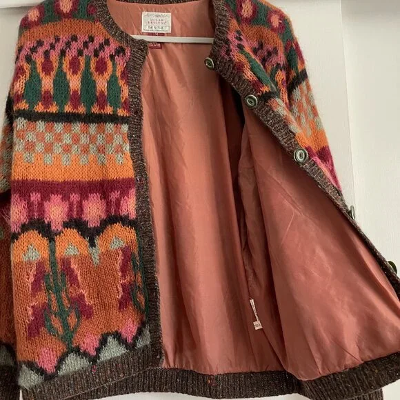 Susan Bristol Sweater VTG Hand Knit Button Cardigan Size M Burnt Orange Brown - Picture 3 of 16